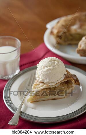 Apple pie al a mode with glass of milk View Large Photo Image Picture - Apple pie al a mode with glass of milk. Fotosearch