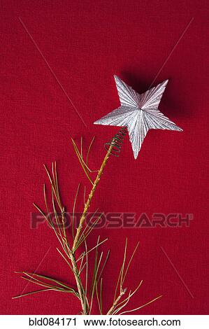 Stock Image - Silver star on top of Christmas tree. Fotosearch