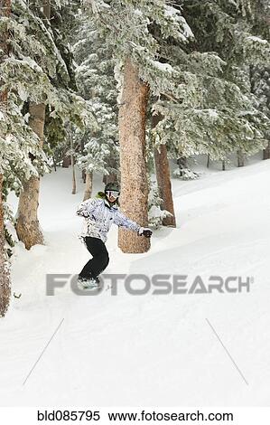 Stock Photography - Chinese snowboarder on ski slope. Fotosearch