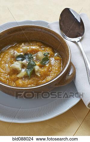 Squash and pumpkin soup with sage View Large Photo Image Picture - Squash and pumpkin soup with sage. Fotosearch