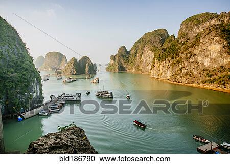 Aerial view of boats in Ha Long Bay, Vietnam View Large Photo Image Stock Image - Aerial view of boats in Ha Long Bay, Vietnam. Fotosearch