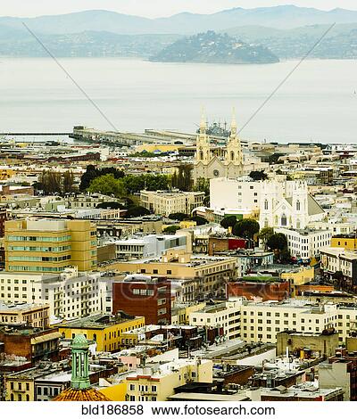 Stock Photo - Aerial view of San Francisco cityscape, California, United States. Fotosearch