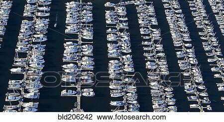 Stock Image - Aerial View of Yachts in a Marina. Fotosearch