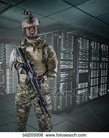African American soldier in server room View Large Photo Image Stock Photo - African American soldier in server room. Fotosearch
