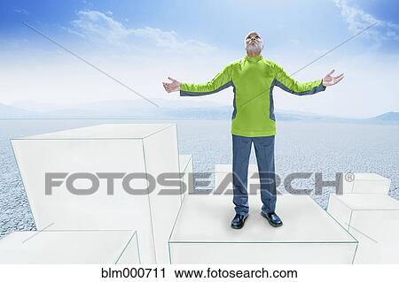 African man standing on drawings of boxes with arms outstretched View Large Photo Image Stock Image - African man standing on drawings of boxes with arms outstretched. Fotosearch