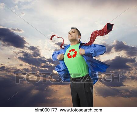 Asian male superhero with recycling symbol on chest View Large Photo Image Stock Photo - Asian male superhero with recycling symbol on chest. Fotosearch