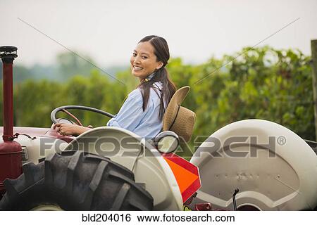 Asian woman driving tractor in field View Large Photo Image Stock Photograph - Asian woman driving tractor in field. Fotosearch
