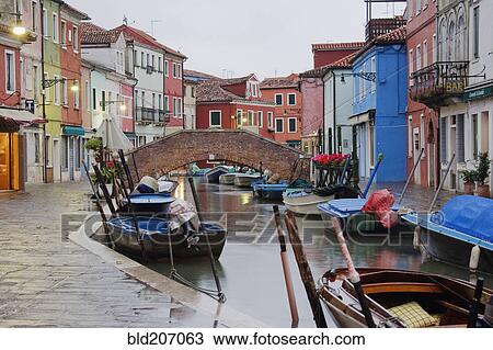 Boats in Burano Canal During a Rain Shower View Large Photo Image Stock Image - Boats in Burano Canal During a Rain Shower. Fotosearch