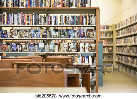 Books on shelves in library View Large Photo Image Stock Photo - Books on shelves in library. Fotosearch