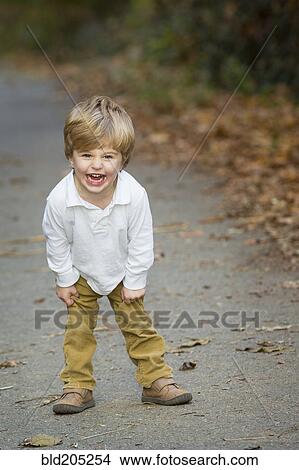 Picture - Boy shouting on path. Fotosearch