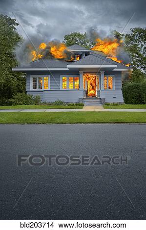 Burning house on suburban street View Large Photo Image Picture - Burning house on suburban street. Fotosearch