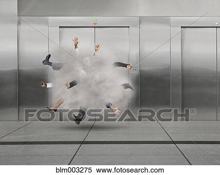 Stock Photography - Business people fighting in ball near elevator. Fotosearch
