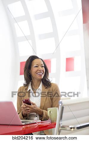 Stock Photograph - Businesswoman using laptop in office. Fotosearch