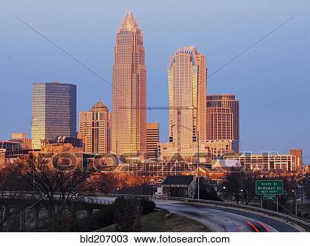 Stock Image - Charlotte Skyline at Sunrise. Fotosearch