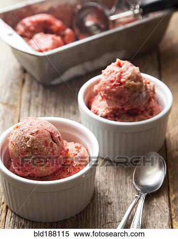 Close up of strawberry ice cream bowls View Large Photo Image Stock Photography - Close up of strawberry ice cream bowls. Fotosearch
