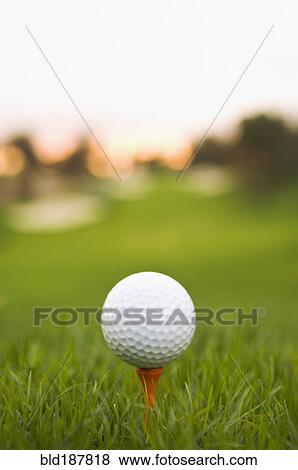 Stock Photo - Close up of teed golf ball on golf course. Fotosearch
