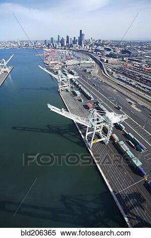 Stock Photography - Cranes at the Port of Seattle. Fotosearch