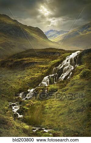 Stock Image - Creek flowing over rocks in rural landscape. Fotosearch