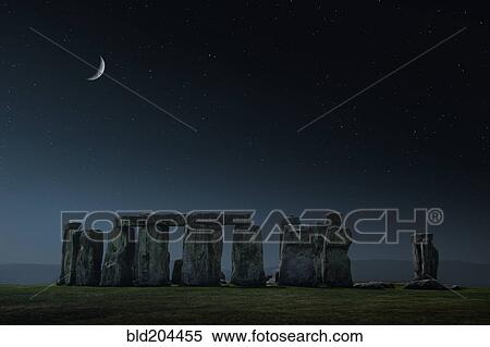 Crescent moon over Stonehenge monument, Wiltshire, United Kingdom View Large Photo Image Stock Photography - Crescent moon over Stonehenge monument, Wiltshire, United Kingdom. Fotosearch