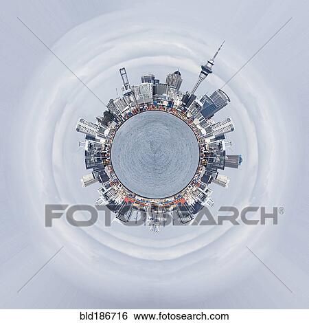 Stock Photograph - Cross section view of cityscape around globe. Fotosearch