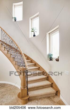 Stock Photograph - Curved staircase in home. Fotosearch