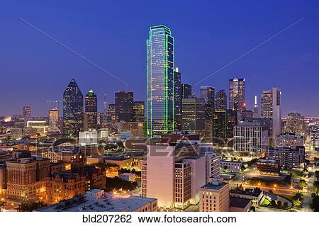 Stock Image - Dallas Skyline at Dusk. Fotosearch