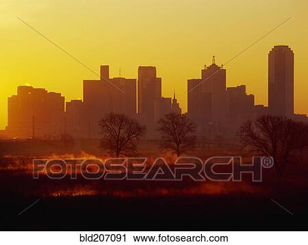 Stock Image - Dallas Skyline at Sunrise. Fotosearch
