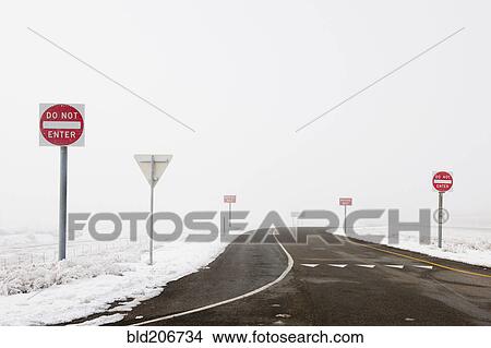 'Do Not Enter' Signs by Snowy Road View Large Photo Image Picture - 'Do Not Enter' Signs by Snowy Road. Fotosearch