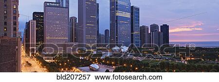 Stock Photo - Downtown Chicago Overlooking Millennium Park at Dawn. Fotosearch