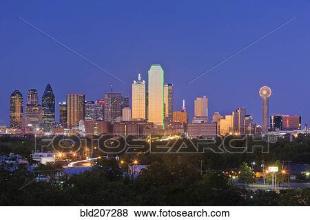 Downtown Dallas Skyline at Dusk View Large Photo Image Stock Photo - Downtown Dallas Skyline at Dusk. Fotosearch