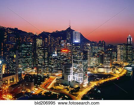Stock Photography - Downtown Hong Kong at Dusk. Fotosearch
