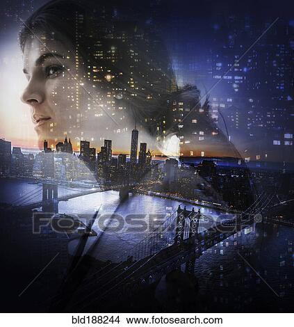 Face of Caucasian woman and New York cityscape, New York, United States View Large Photo Image Picture - Face of Caucasian woman and New York cityscape, New York, United States. Fotosearch