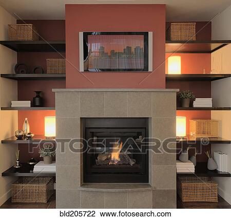 Stock Image - Fireplace in luxury living room. Fotosearch