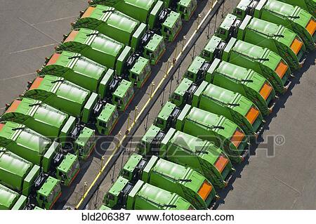 Garbage Truck Fleet View Large Photo Image Stock Photo - Garbage Truck Fleet. Fotosearch