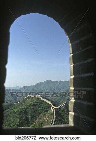 Stock Image - Great Wall of China Seen Through Window. Fotosearch