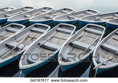 High angle view of rowboats docked in harbor View Large Photo Image Stock Photo - High angle view of rowboats docked in harbor. Fotosearch