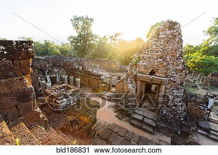 Stock Image - High angle view of ruins at Angkor Wat, Siem Reap, Cambodia. Fotosearch
