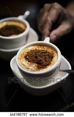 High angle view of spiced cups of coffee View Large Photo Image Stock Photo - High angle view of spiced cups of coffee. Fotosearch