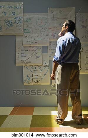 Hispanic businessman brainstorming near flip chart sheets View Large Photo Image Picture - Hispanic businessman brainstorming near flip chart sheets. Fotosearch