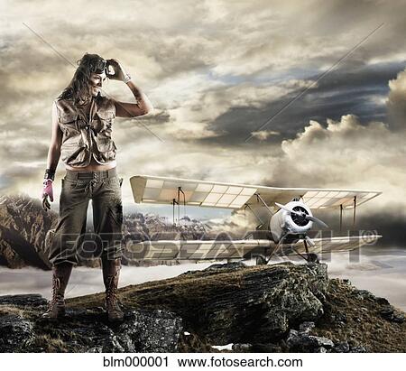 Hispanic female aviator in front of airplane View Large Photo Image Stock Image - Hispanic female aviator in front of airplane. Fotosearch
