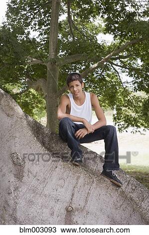 Hispanic teenager sitting on large tree trunk View Large Photo Image Stock Image - Hispanic teenager sitting on large tree trunk. Fotosearch