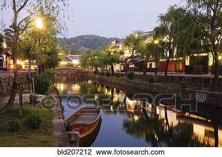 Stock Image - Japanese Canal Scene at Dusk. Fotosearch
