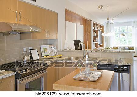 Kitchen With Small Utility Island View Large Photo Image Stock Photo - Kitchen With Small Utility Island. Fotosearch