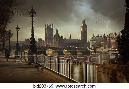 Stock Photo - London city skyline and urban bridge, London, England. Fotosearch