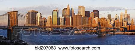 Stock Photo - Lower Manhattan and the Brooklyn Bridge. Fotosearch