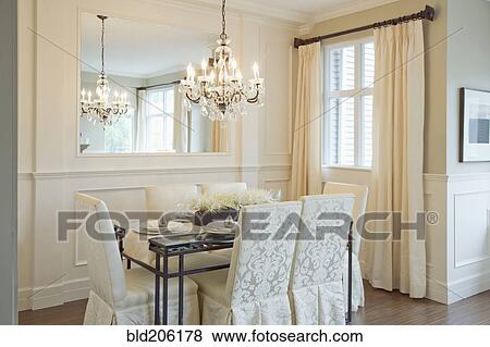 Luxury dining room with chandelier View Large Photo Image Stock Photo - Luxury dining room with chandelier. Fotosearch