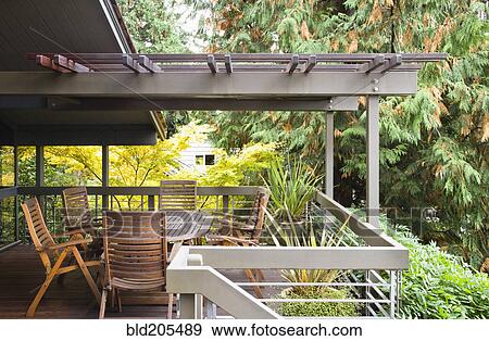 Stock Photo - Luxury patio surrounded by garden. Fotosearch