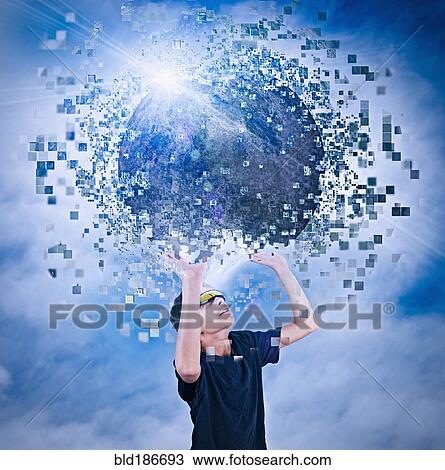 Mixed race boy watching virtual reality globe View Large Photo Image Stock Image - Mixed race boy watching virtual reality globe. Fotosearch
