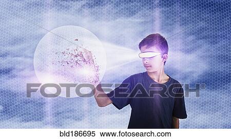 Mixed race boy watching virtual reality globe View Large Photo Image Stock Photography - Mixed race boy watching virtual reality globe. Fotosearch