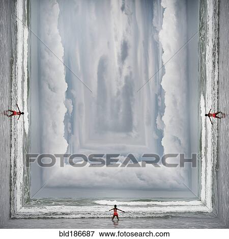 Stock Photo - Mixed race girl standing on surreal beach. Fotosearch